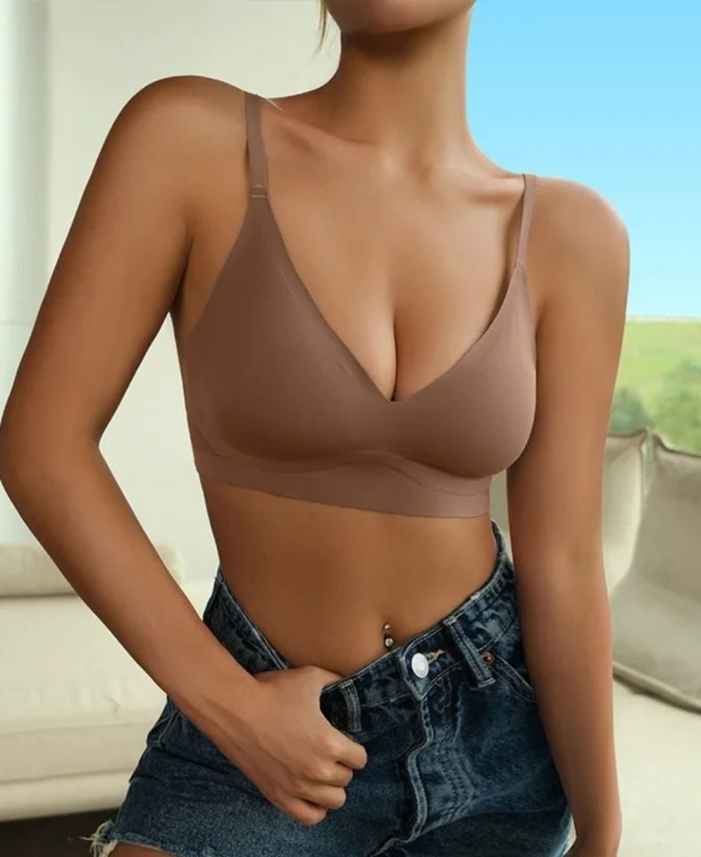 Carma İthal Balensiz Dikişsiz İce-Silk Yarı Push-up İnce Askılı Sütyen Vizon - 2XL