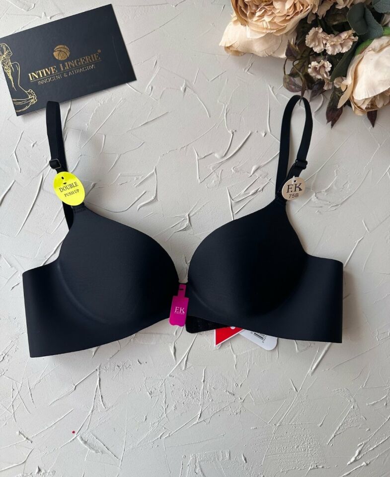 Intive Double Push-up Çift Destekli Balenli Lazer Kesim İz Yapmaz İthal Kaliteli Sütyen Siyah - 80B