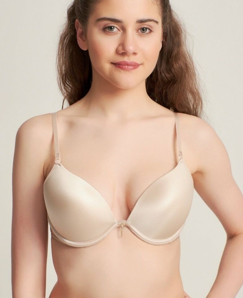 Le Jardin Valeria Biyeli Taşlı Mikro Push-up Arkası İp Detaylı Sütyen - 7007 Bej - 90B