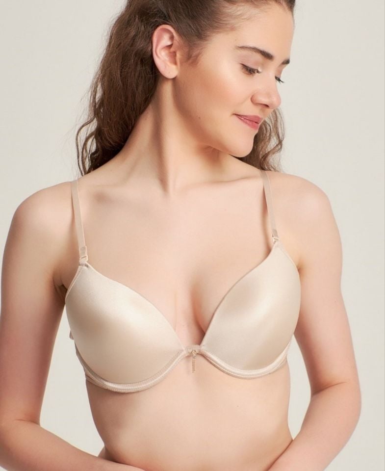 Le Jardin Valeria Biyeli Taşlı Mikro Push-up Arkası İp Detaylı Sütyen - 7007 Bej - 90B