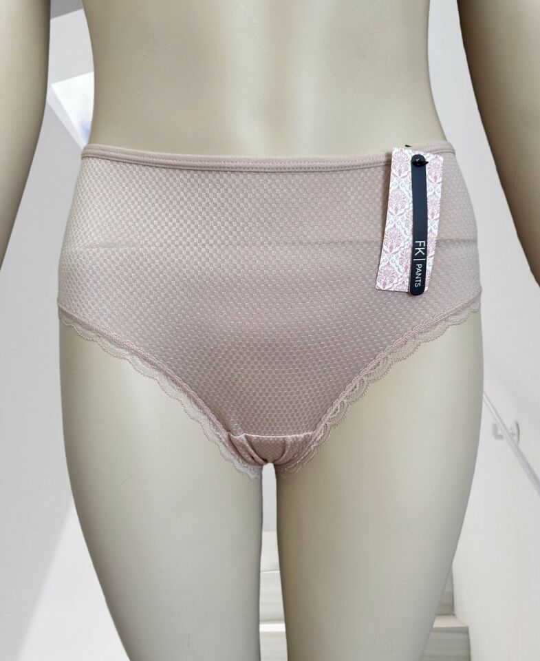Pointy Love Kalpli Transparan Kumaş Arkası Dekolte Şeritli Yüksek Bel Slip Pudra  - L