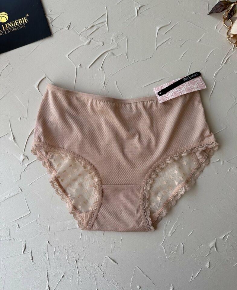 Pointy Love Kalpli Transparan Kumaş Arkası Dekolte Şeritli Yüksek Bel Slip Pudra  - L