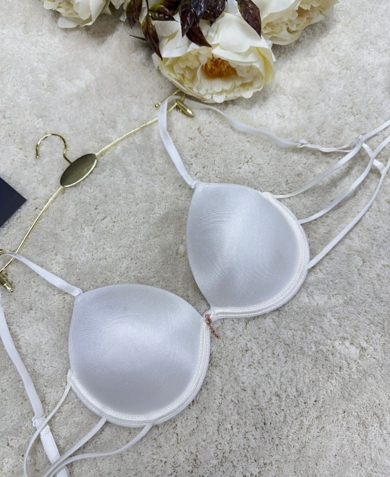 Le Jardin Valeria Biyeli Taşlı Mikro Push-up Arkası İp Detaylı Sütyen - 7007 Beyaz - 80B