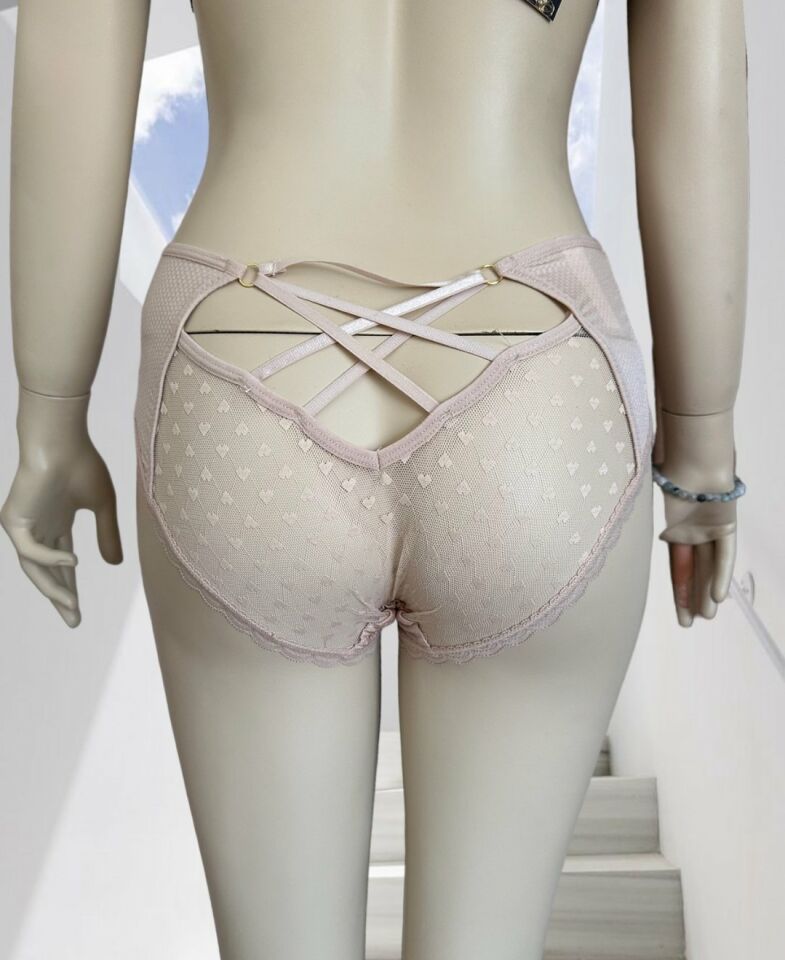 Pointy Love Kalpli Transparan Kumaş Arkası Dekolte Şeritli Yüksek Bel Slip Pudra  - M