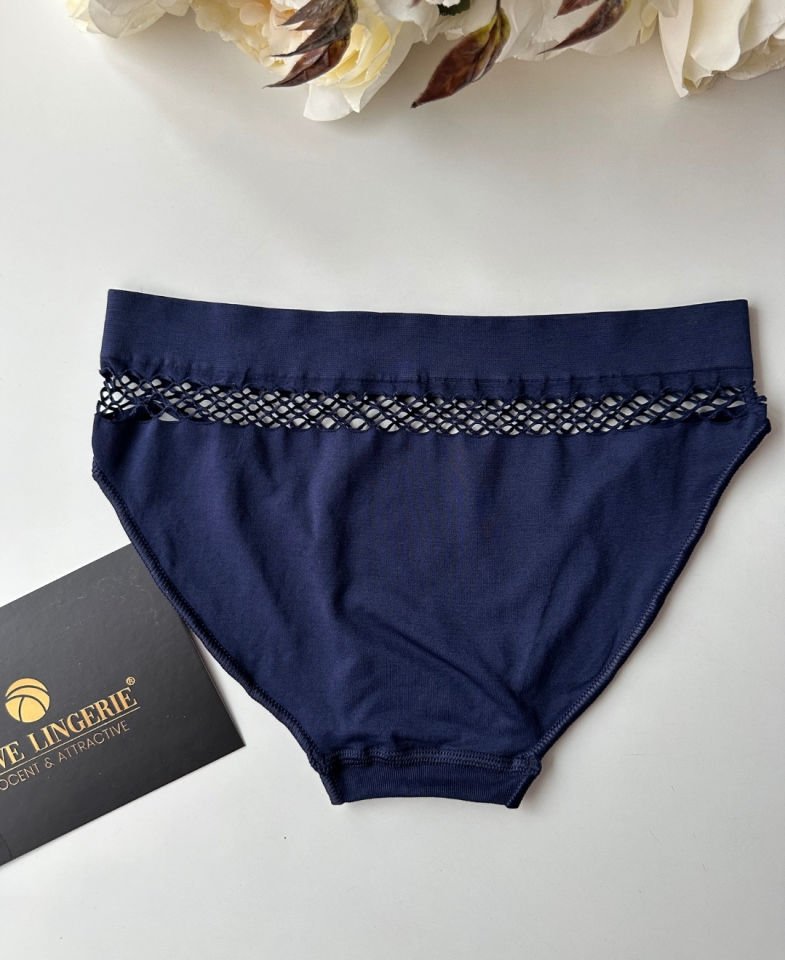 Kadın Dikişsiz Antibakteriyel Sportwear Fileli Slip/Bikini (Siyah, Bordo, Kahverengi, Lacivert) Lacivert - S/M