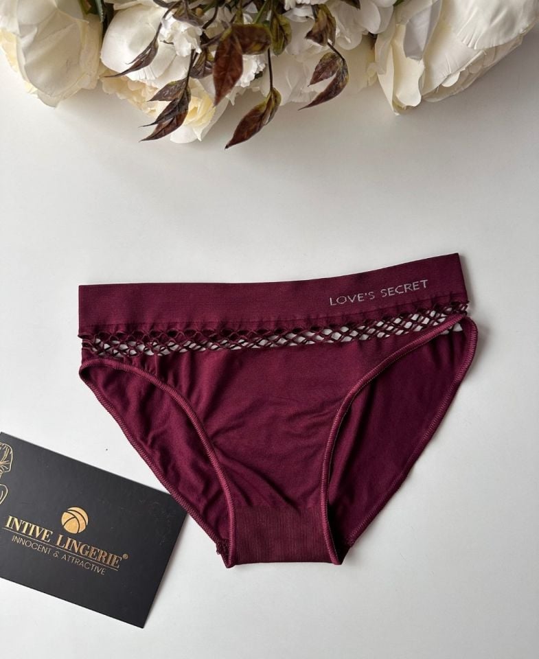 Kadın Dikişsiz Antibakteriyel Sportwear Fileli Slip/Bikini (Siyah, Bordo, Kahverengi, Lacivert) Bordo - S/M