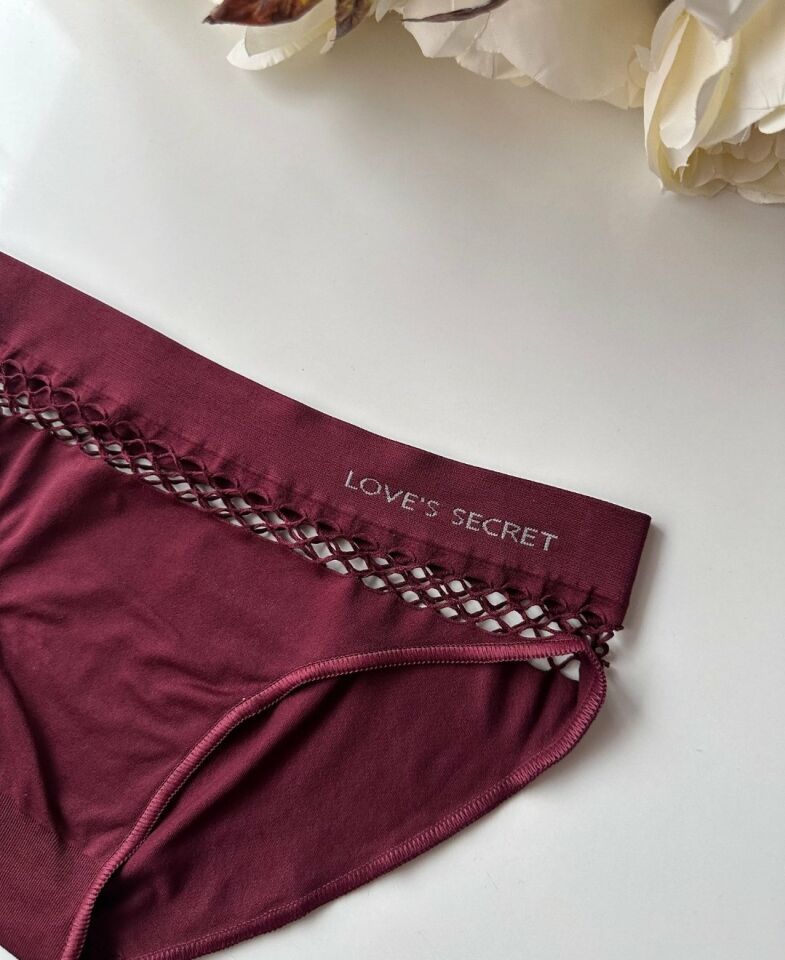 Kadın Dikişsiz Antibakteriyel Sportwear Fileli Slip/Bikini (Siyah, Bordo, Kahverengi, Lacivert) Bordo - S/M