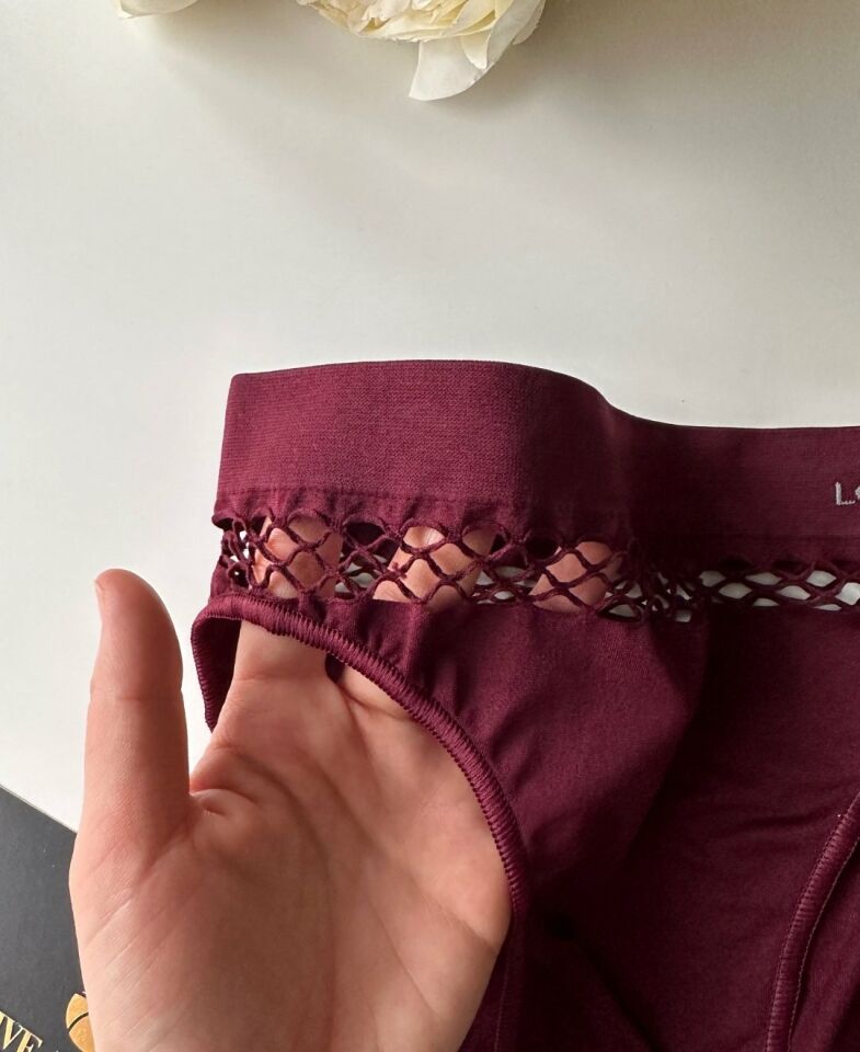 Kadın Dikişsiz Antibakteriyel Sportwear Fileli Slip/Bikini (Siyah, Bordo, Kahverengi, Lacivert) Bordo - S/M