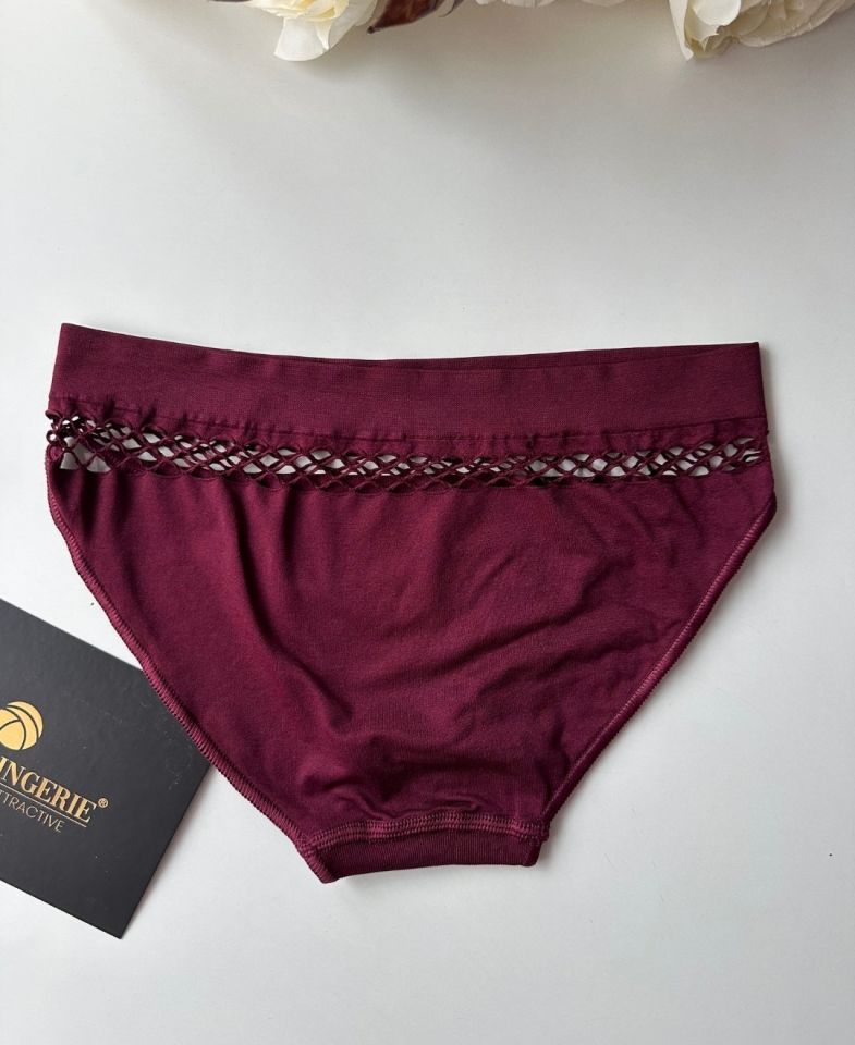 Kadın Dikişsiz Antibakteriyel Sportwear Fileli Slip/Bikini (Siyah, Bordo, Kahverengi, Lacivert) Bordo - S/M
