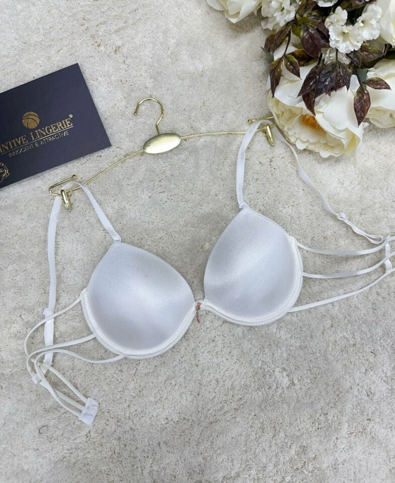 Le Jardin Valeria Biyeli Taşlı Mikro Push-up Arkası İp Detaylı Sütyen - 7007 Beyaz - 90B