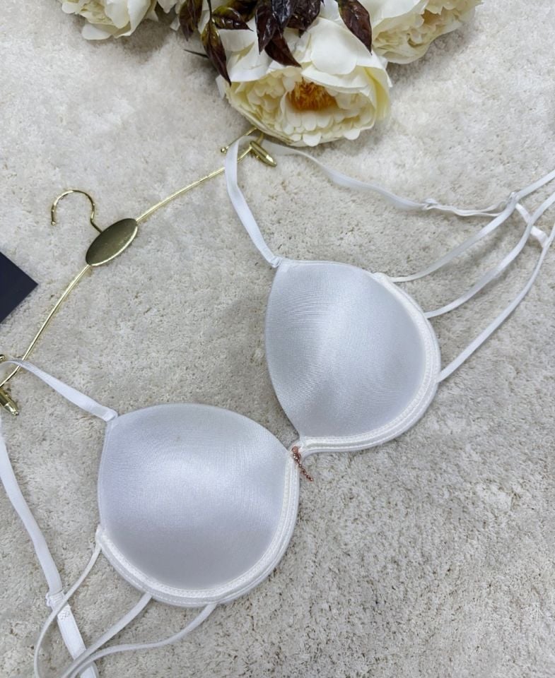 Le Jardin Valeria Biyeli Taşlı Mikro Push-up Arkası İp Detaylı Sütyen - 7007 Beyaz - 90B