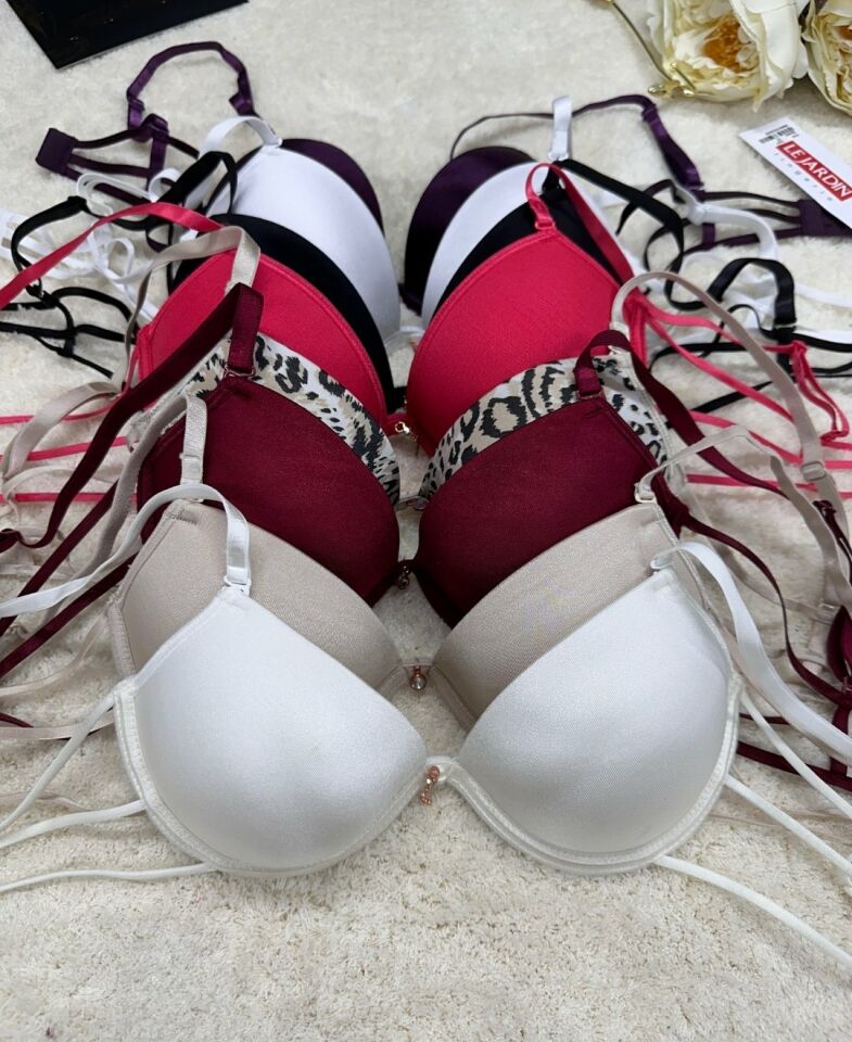 Le Jardin Valeria Biyeli Taşlı Mikro Push-up Arkası İp Detaylı Sütyen - 7007 Beyaz - 90B