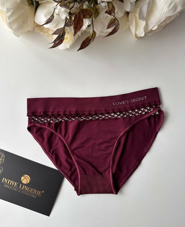 Kadın Dikişsiz Antibakteriyel Sportwear Fileli Slip/Bikini (Siyah, Bordo, Kahverengi, Lacivert) Bordo - M/L