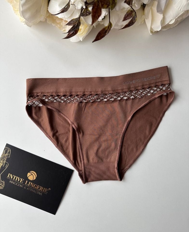 Kadın Dikişsiz Antibakteriyel Sportwear Fileli Slip/Bikini (Siyah, Bordo, Kahverengi, Lacivert) Kahverengi - S/M
