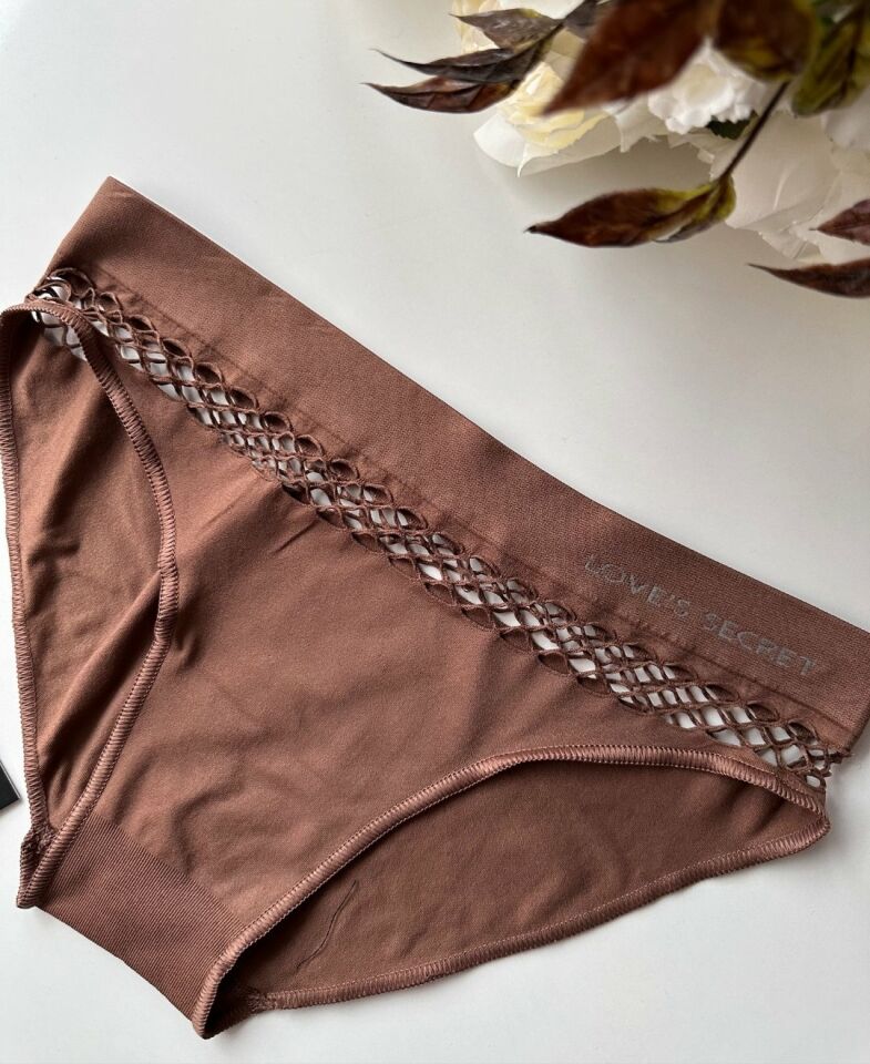 Kadın Dikişsiz Antibakteriyel Sportwear Fileli Slip/Bikini (Siyah, Bordo, Kahverengi, Lacivert) Kahverengi - L/XL