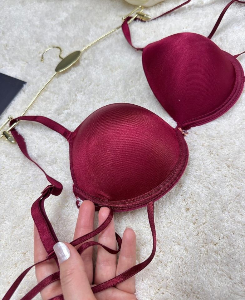 Le Jardin Valeria Biyeli Taşlı Mikro Push-up Arkası İp Detaylı Sütyen - 7007 Bordo - 90B