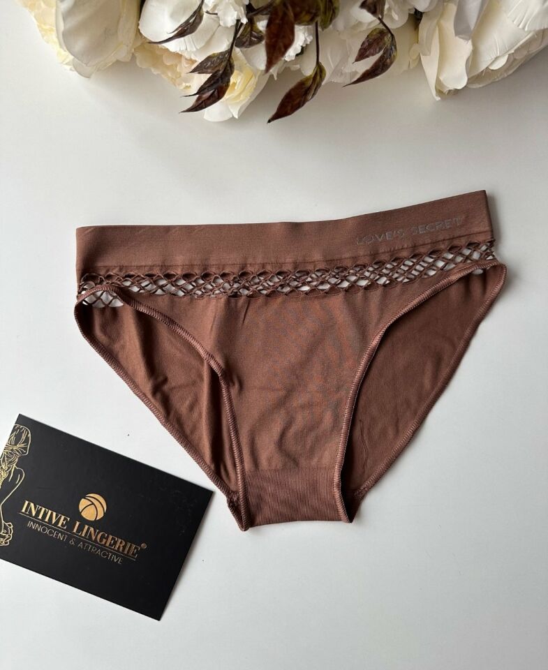 Kadın Dikişsiz Antibakteriyel Sportwear Fileli Slip/Bikini (Siyah, Bordo, Kahverengi, Lacivert) Kahverengi - M/L