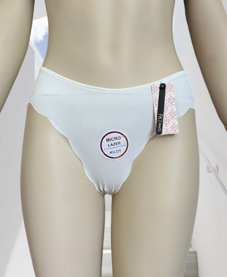 Mikro Lazer Kaşkorse Fitilli Kumaş Normal Bel Dikişsiz Slip/Külot Ekru - S