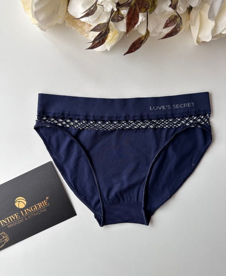 Kadın Dikişsiz Antibakteriyel Sportwear Fileli Slip/Bikini (Siyah, Bordo, Kahverengi, Lacivert) Lacivert - S/M
