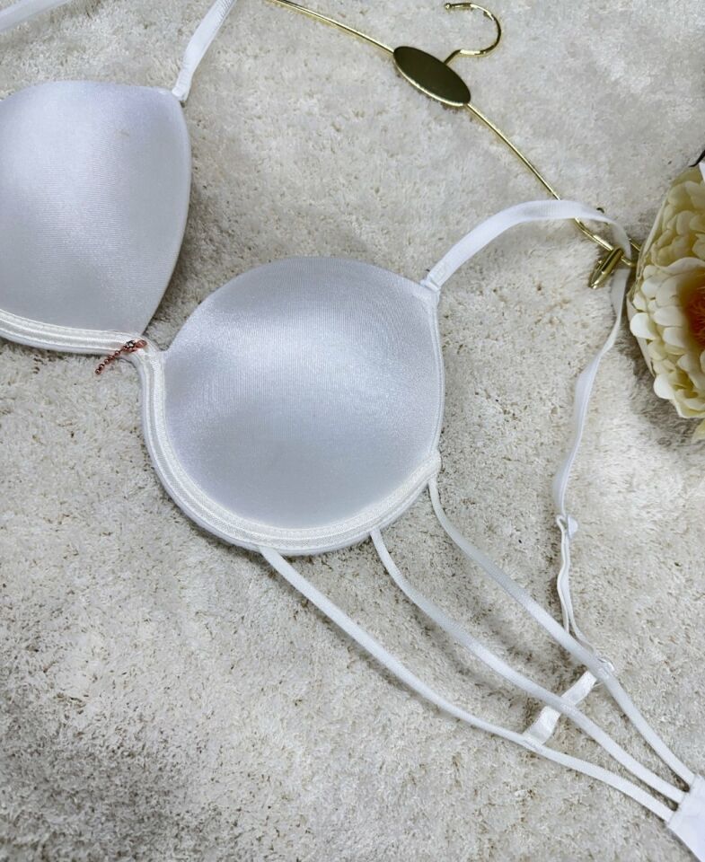 Le Jardin Valeria Biyeli Taşlı Mikro Push-up Arkası İp Detaylı Sütyen - 7007 Ekru - 80B