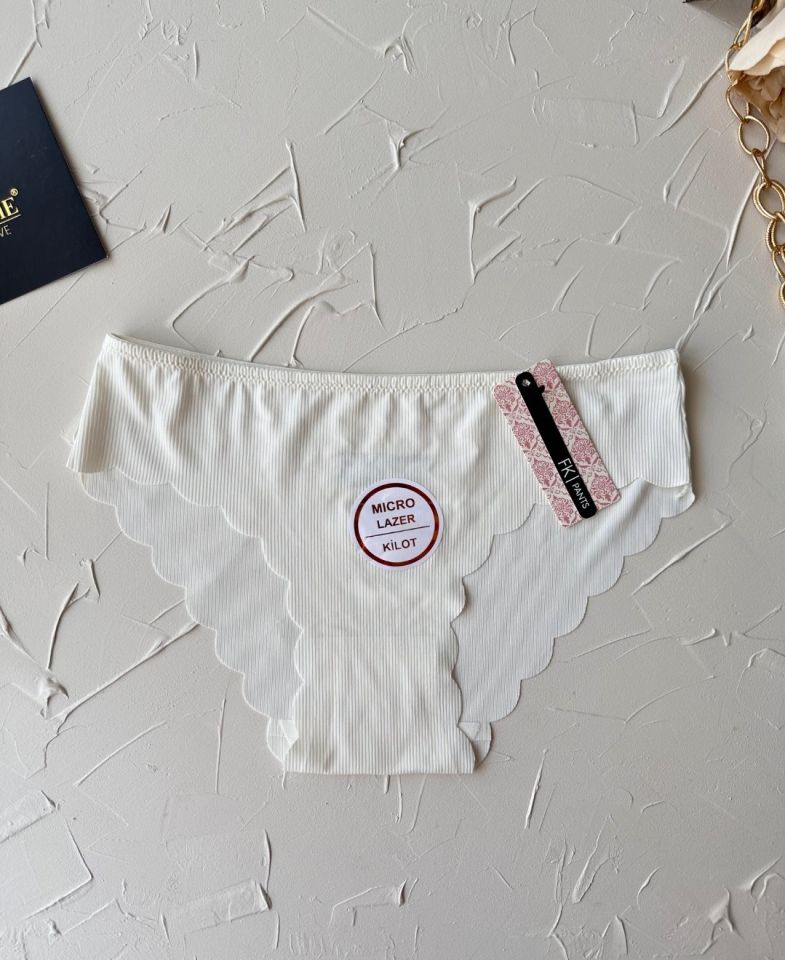 Mikro Lazer Kaşkorse Fitilli Kumaş Normal Bel Dikişsiz Slip/Külot Ekru - M