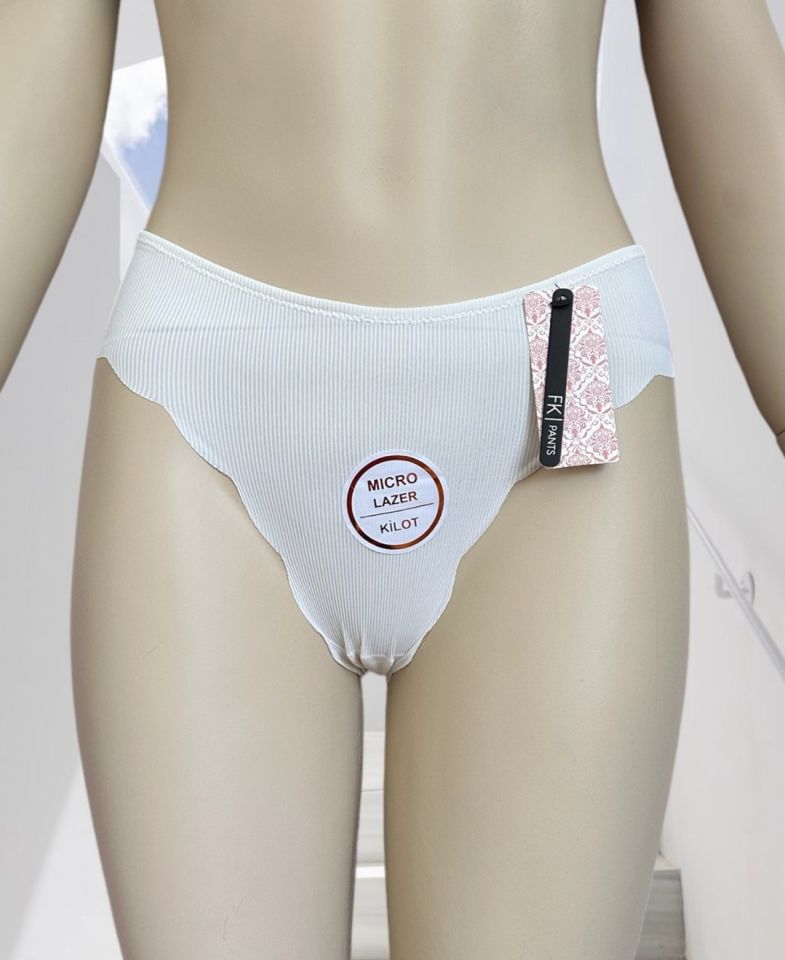 Mikro Lazer Kaşkorse Fitilli Kumaş Normal Bel Dikişsiz Slip/Külot Ekru - XL