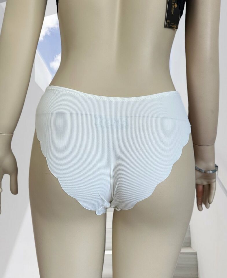 Mikro Lazer Kaşkorse Fitilli Kumaş Normal Bel Dikişsiz Slip/Külot Ekru - XL
