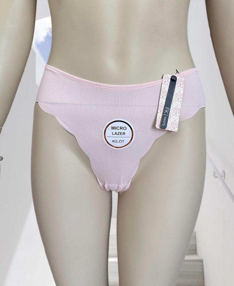 Mikro Lazer Kaşkorse Fitilli Kumaş Normal Bel Dikişsiz Slip/Külot Pembe - S