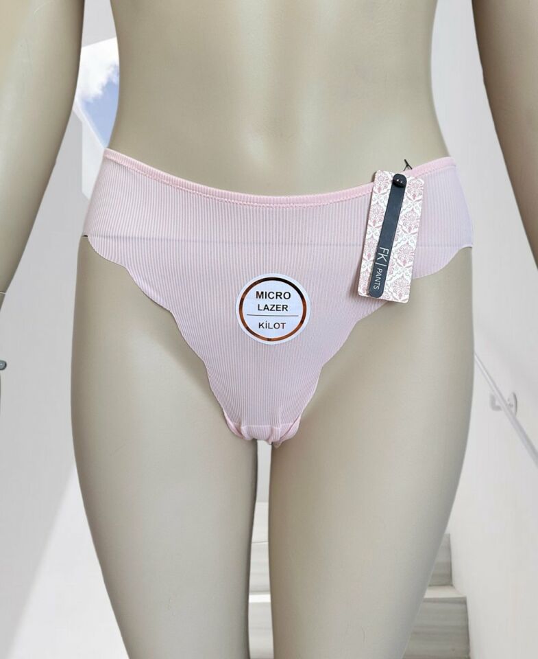 Mikro Lazer Kaşkorse Fitilli Kumaş Normal Bel Dikişsiz Slip/Külot Pembe - M