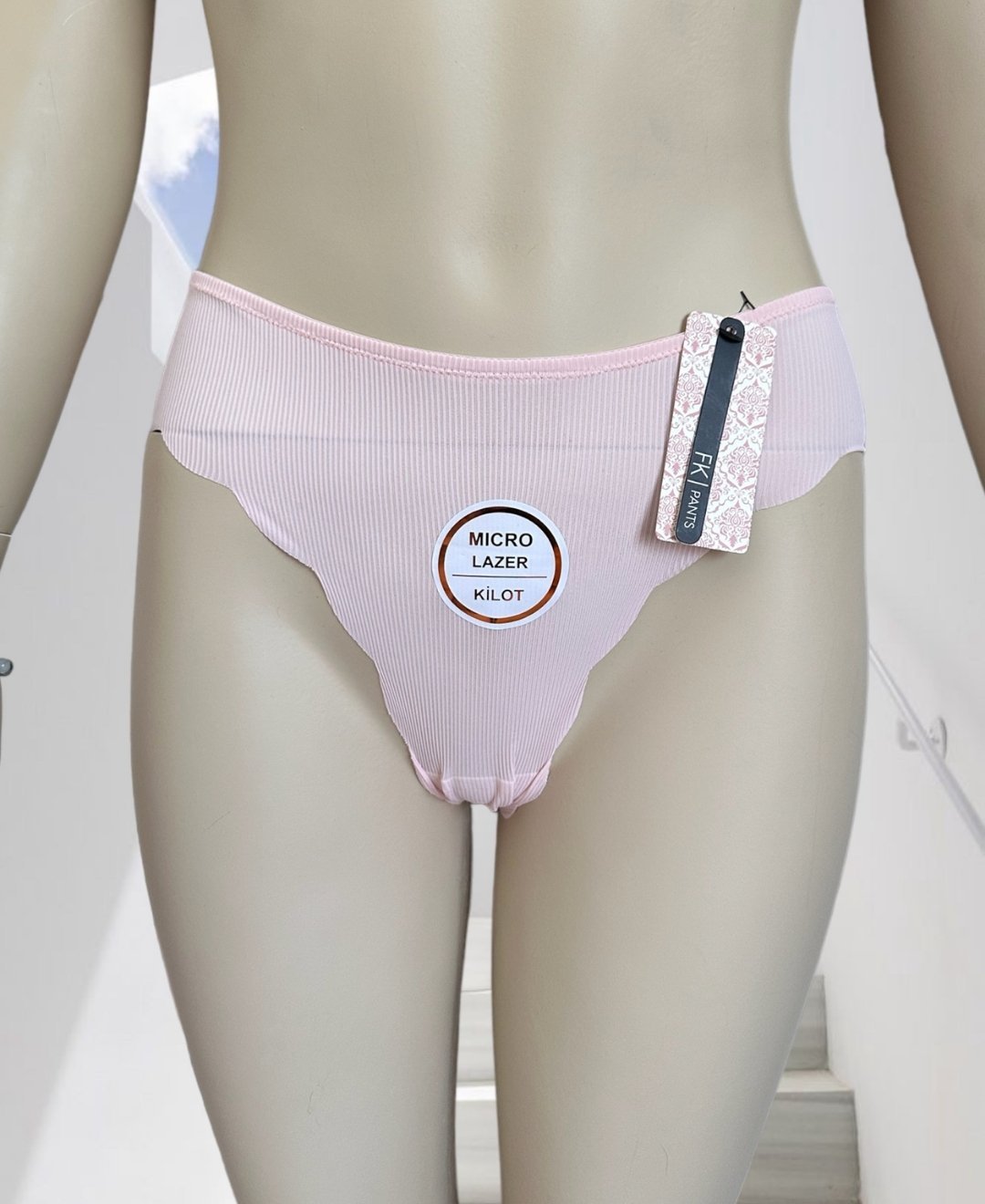 Mikro Lazer Kaşkorse Fitilli Kumaş Normal Bel Dikişsiz Slip/Külot Pembe - XL
