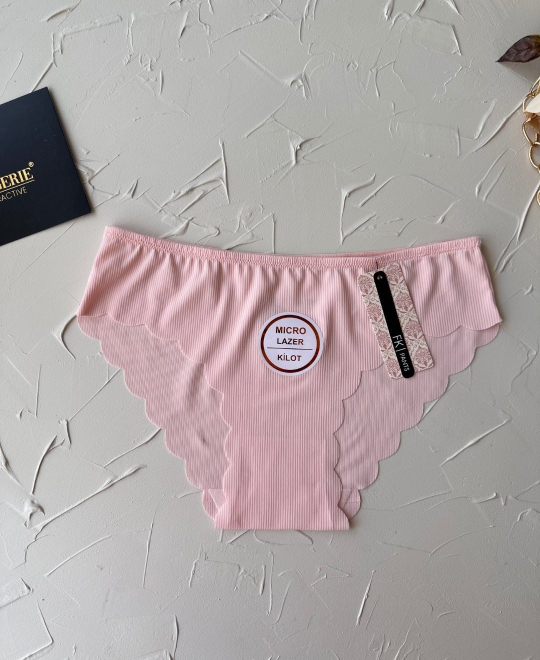 Mikro Lazer Kaşkorse Fitilli Kumaş Normal Bel Dikişsiz Slip/Külot Pembe - XL