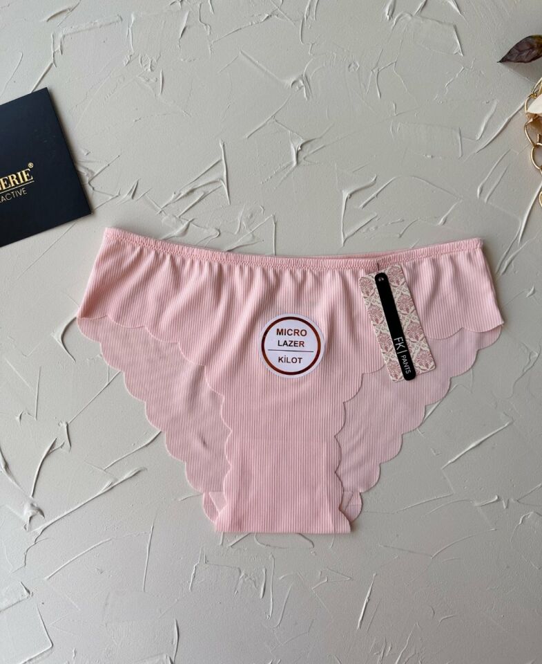 Mikro Lazer Kaşkorse Fitilli Kumaş Normal Bel Dikişsiz Slip/Külot Pembe - XL