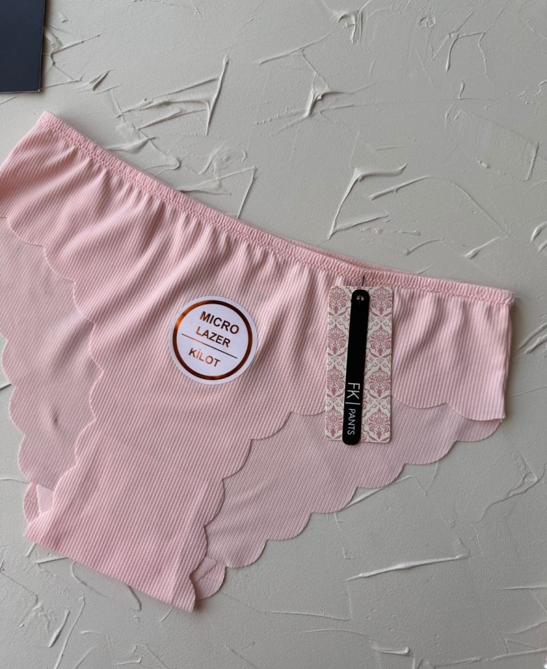 Mikro Lazer Kaşkorse Fitilli Kumaş Normal Bel Dikişsiz Slip/Külot Pembe - XL