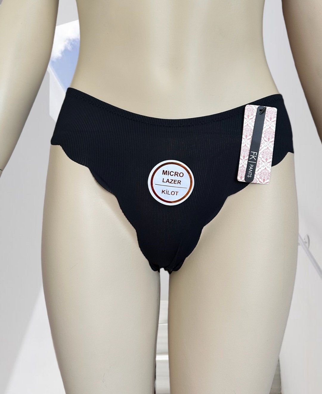 Mikro Lazer Kaşkorse Fitilli Kumaş Normal Bel Dikişsiz Slip/Külot Siyah - S