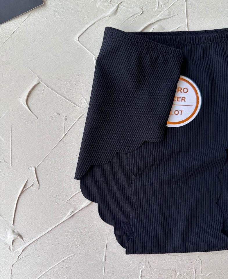 Mikro Lazer Kaşkorse Fitilli Kumaş Normal Bel Dikişsiz Slip/Külot Siyah - S