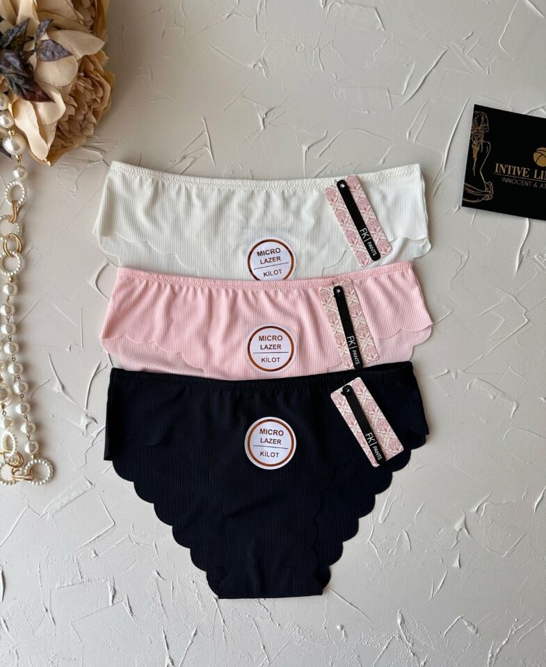 Mikro Lazer Kaşkorse Fitilli Kumaş Normal Bel Dikişsiz Slip/Külot Siyah - S