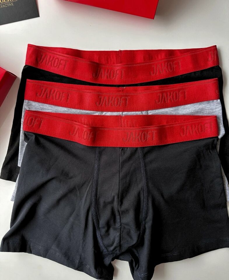 Jakoft Ultra Rahat Esnek %95 Pamuklu Üçlü Kutulu Erkek Boxer Kırmızı - S