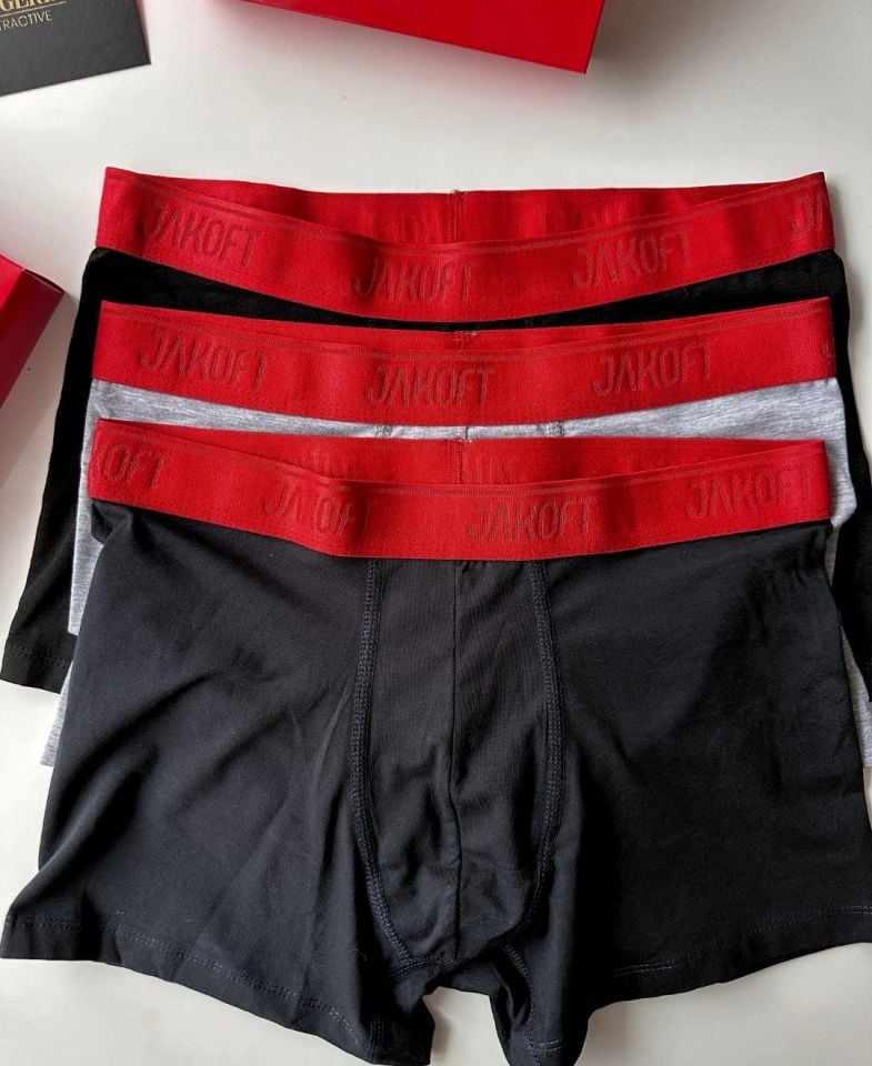Jakoft Ultra Rahat Esnek %95 Pamuklu Üçlü Kutulu Erkek Boxer Kırmızı - L