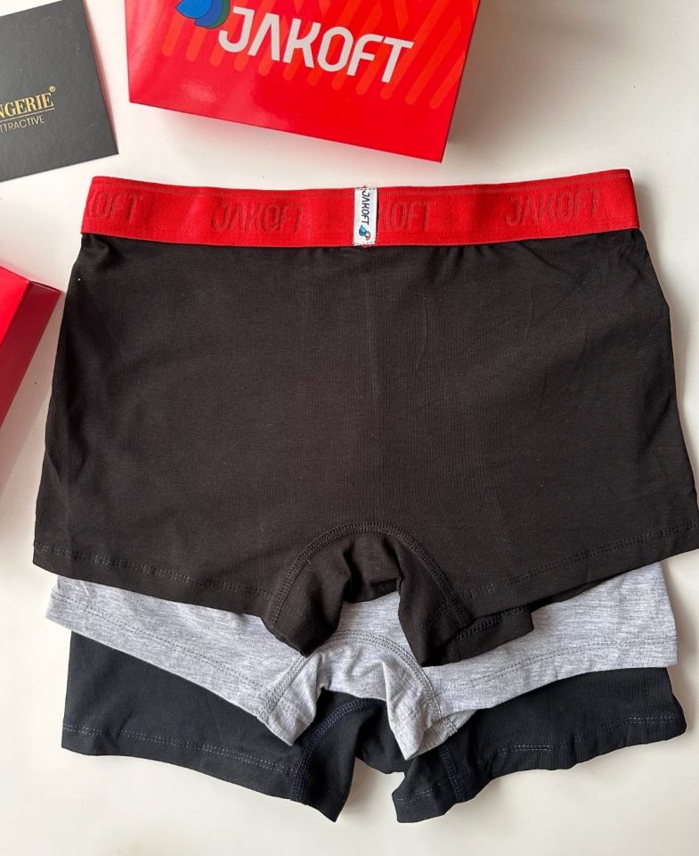 Jakoft Ultra Rahat Esnek %95 Pamuklu Üçlü Kutulu Erkek Boxer Kırmızı - L