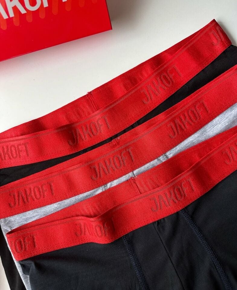 Jakoft Ultra Rahat Esnek %95 Pamuklu Üçlü Kutulu Erkek Boxer Kırmızı - M