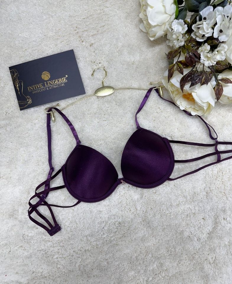 Le Jardin Valeria Biyeli Taşlı Mikro Push-up Arkası İp Detaylı Sütyen - 7007 Mürdüm - 90B