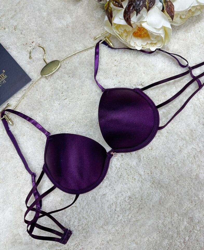 Le Jardin Valeria Biyeli Taşlı Mikro Push-up Arkası İp Detaylı Sütyen - 7007 Mürdüm - 90B