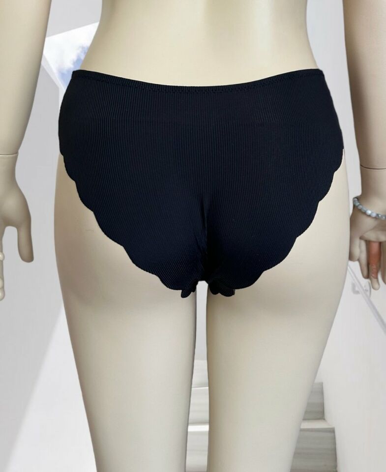 Mikro Lazer Kaşkorse Fitilli Kumaş Normal Bel Dikişsiz Slip/Külot Siyah - XL