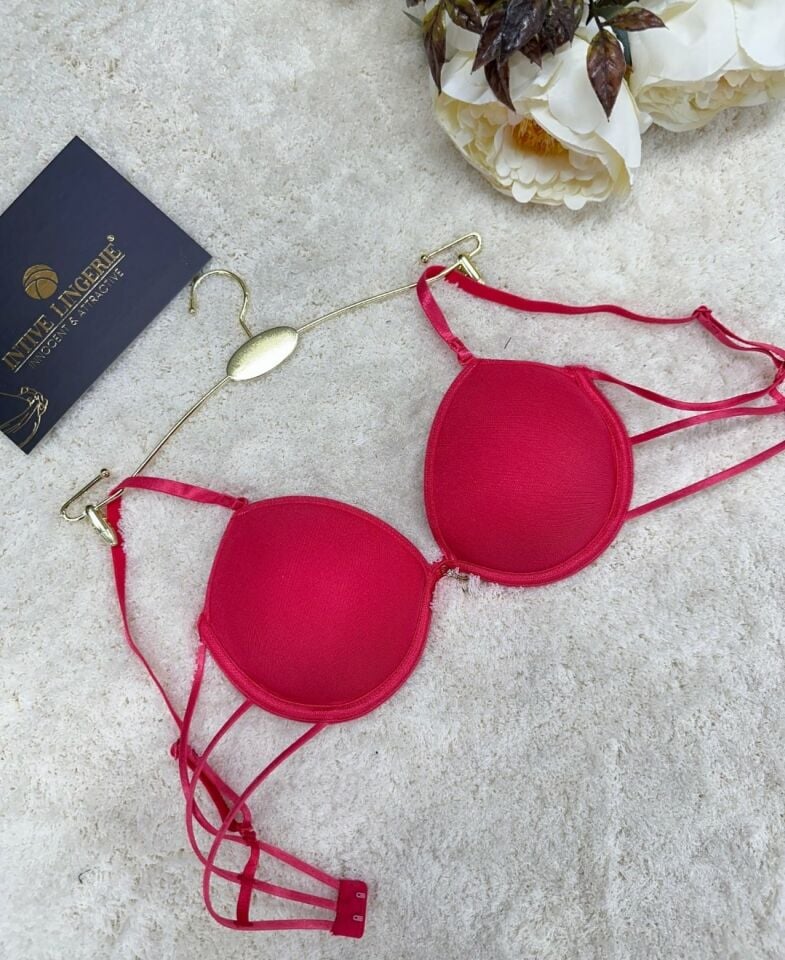 Le Jardin Valeria Biyeli Taşlı Mikro Push-up Arkası İp Detaylı Sütyen - 7007 Nar Çiçeği - 75B