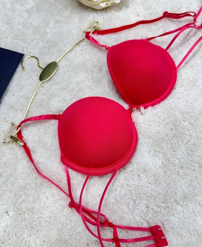 Le Jardin Valeria Biyeli Taşlı Mikro Push-up Arkası İp Detaylı Sütyen - 7007 Nar Çiçeği - 75B