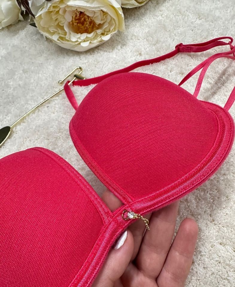 Le Jardin Valeria Biyeli Taşlı Mikro Push-up Arkası İp Detaylı Sütyen - 7007 Nar Çiçeği - 75B