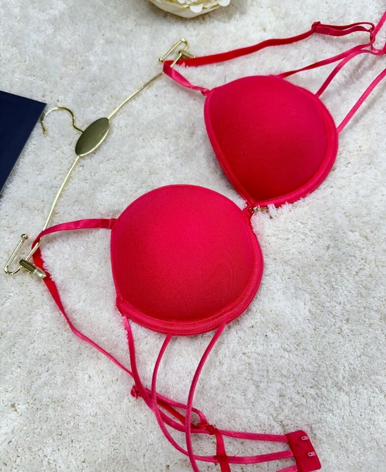 Le Jardin Valeria Biyeli Taşlı Mikro Push-up Arkası İp Detaylı Sütyen - 7007 Nar Çiçeği - 85B