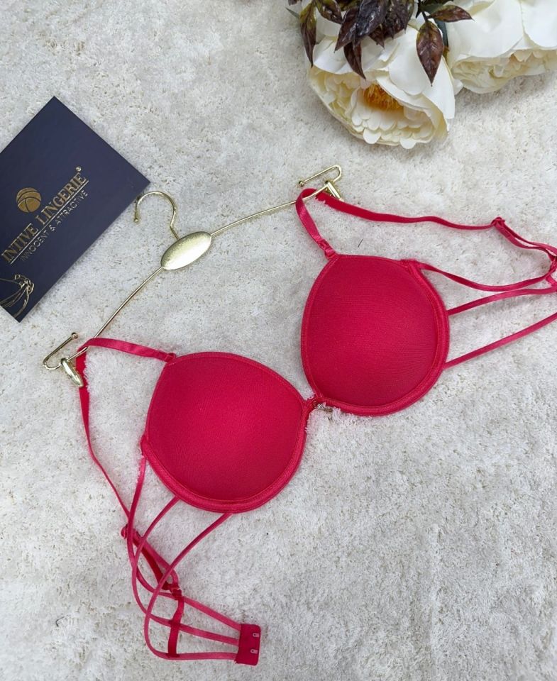 Le Jardin Valeria Biyeli Taşlı Mikro Push-up Arkası İp Detaylı Sütyen - 7007 Nar Çiçeği - 90B