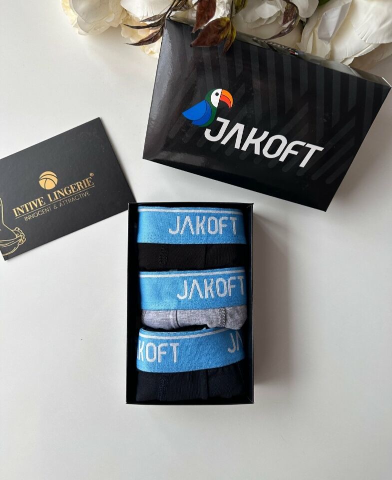 Jakoft Ultra Rahat Esnek %95 Pamuklu Üçlü Kutulu Erkek Boxer Mavi - M