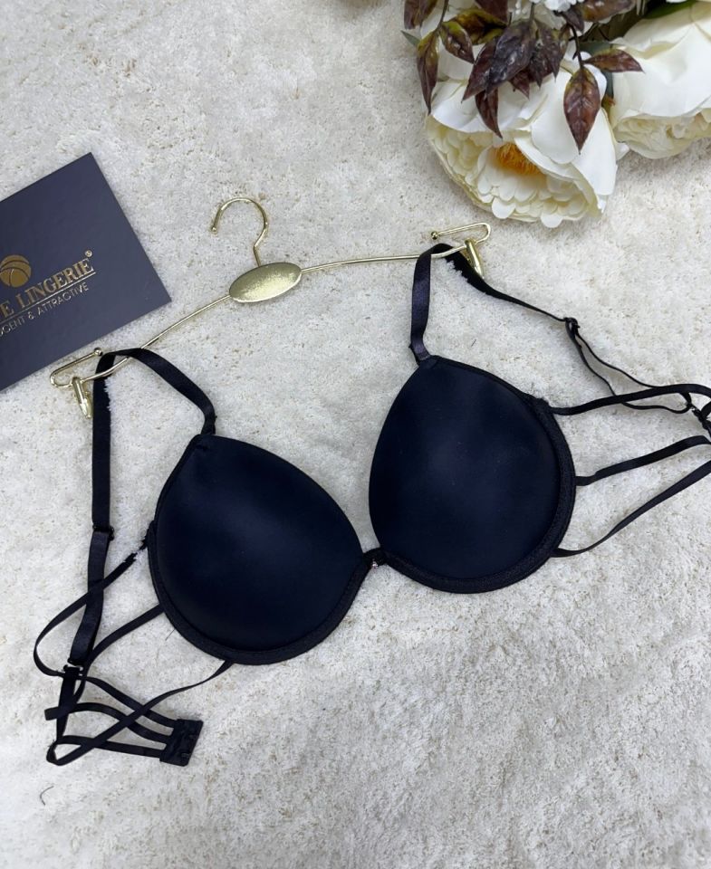 Le Jardin Valeria Biyeli Taşlı Mikro Push-up Arkası İp Detaylı Sütyen - 7007 Siyah - 80B